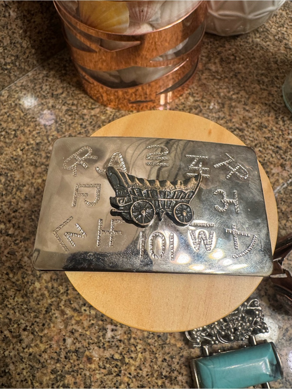 Chambers Western Silver Tone‎ Wagon Accent Decorative Belt Buckle